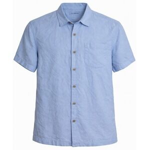 Tommy Bahama Silk Camp Shirt Jacquard Blue Button Up Short Sleeve Tropical XXL